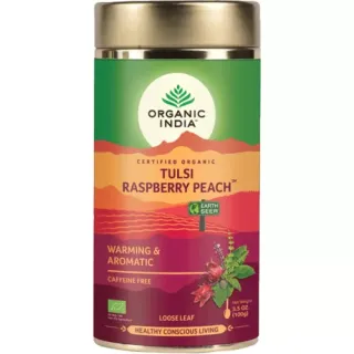 Organic India Tulsi RASPBERRY PEACH Málna Őszibarack, szálas bio tea, 100g